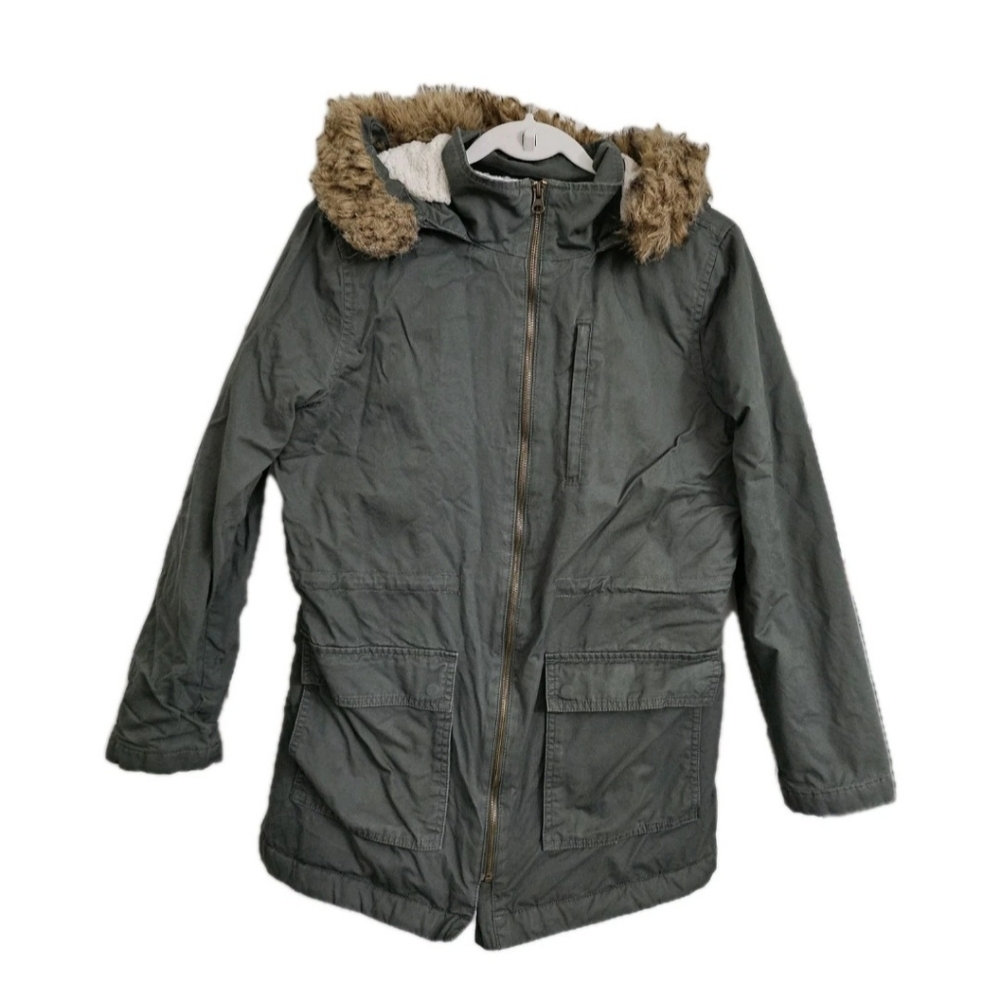 Gap Jacket Womens Medium Green Army Utility Faux Fur Hood Sherpa Liner Coat